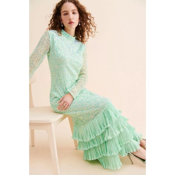 Bhanuni by Jyoti Siren Maxi Dress Blue Sequin Size Small Petite NWT - Picture 4 of 10